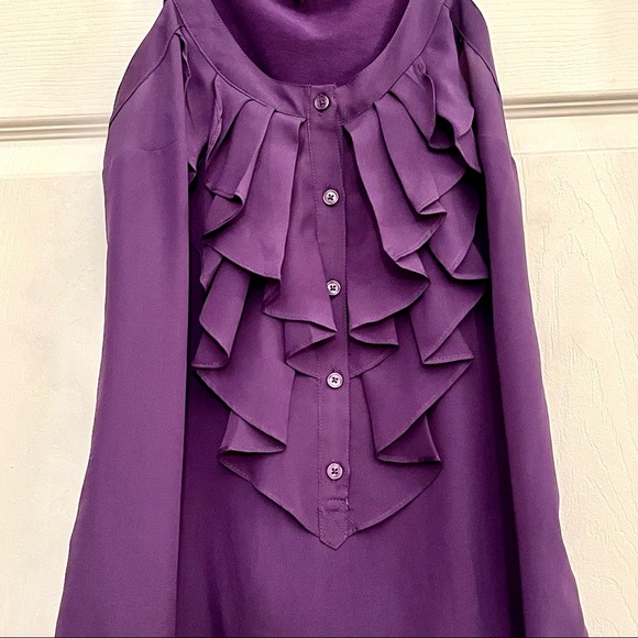 πΈ3/$25 Express Mixed Media Purple Sleeveless Ruffle Blouse Top, Size XS - Picture 2 of 12